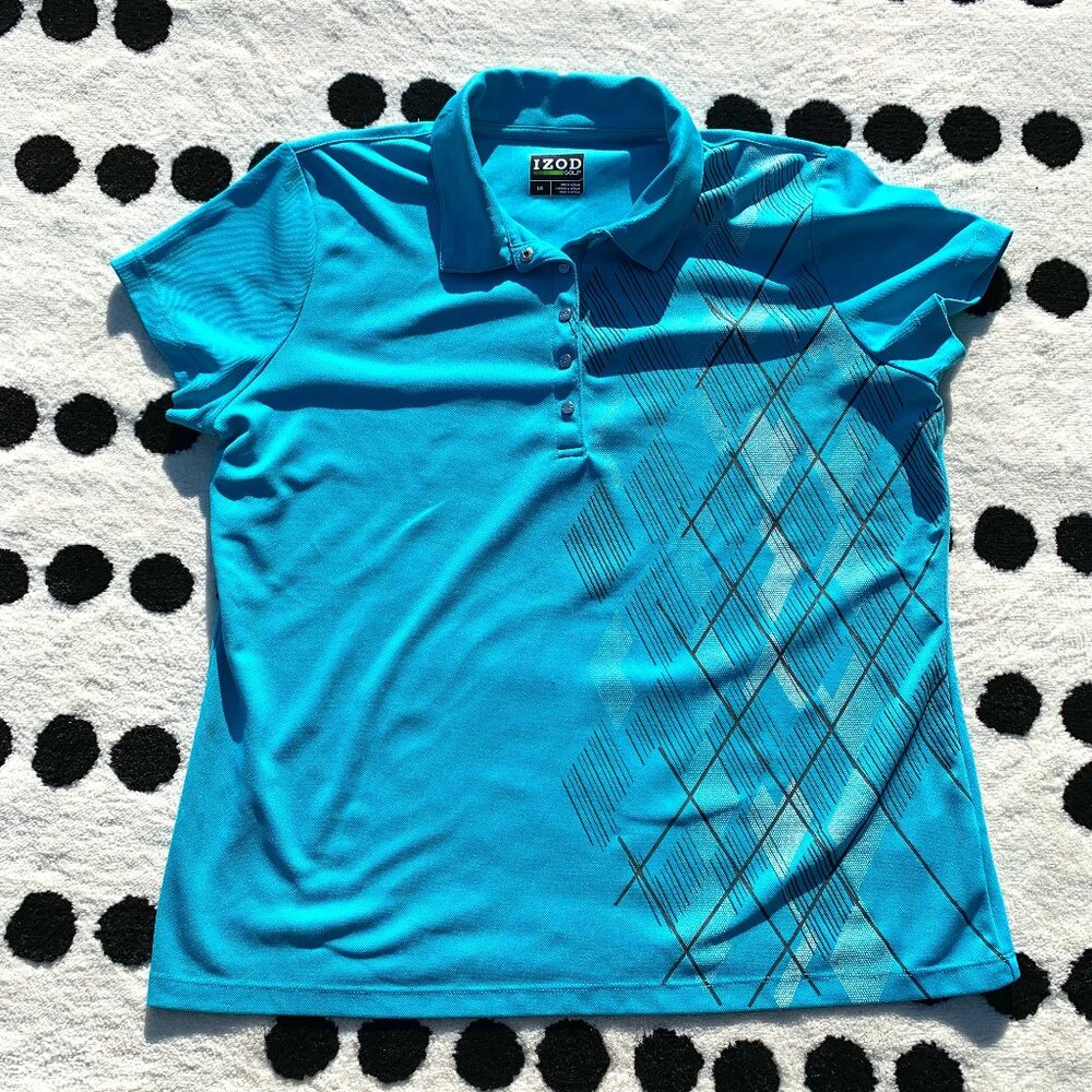 Izod Golf Blue Graphic Diamond Print Golf Polo Shirt